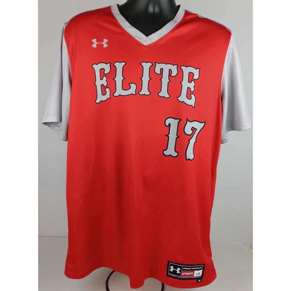 Under Armour Authentic Mens Lg Red Gray‎ Elite 17 Athletic Jersey Shirt